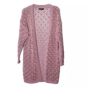 Moon & Madison Cardigan Women Size Medium Dusty Pink Knit Open Front
